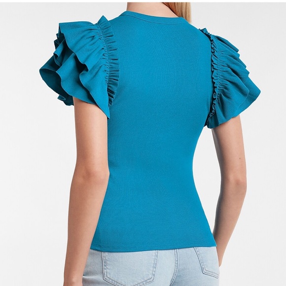 Express black Ribbed Ruffle Sleeve Tee - Picture 4 of 6